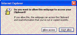 Internet Explorer Clipboard Message